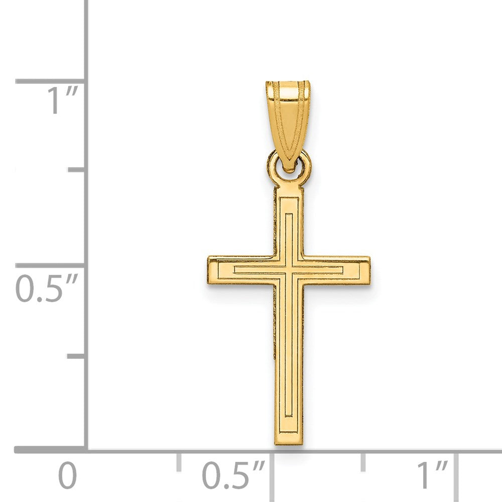 14k Yellow Gold 12 mm Solid Laser Etched Cross Pendant (0.6 grams)