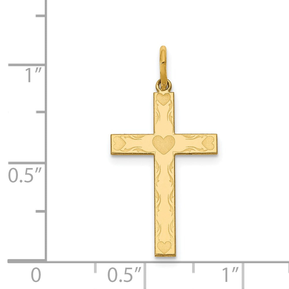 14k Yellow Gold 13 mm Laser Designed Cross Charm (0.71 grams)