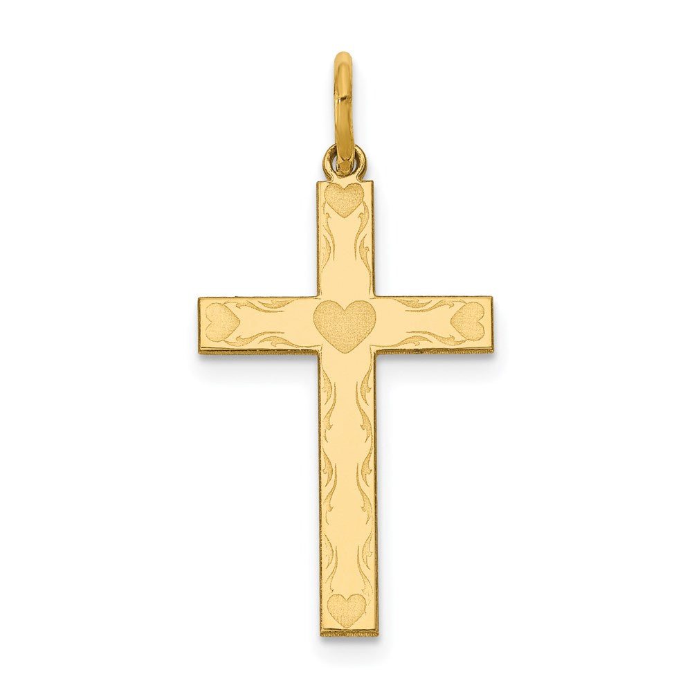 14k Yellow Gold 13 mm Laser Designed Cross Charm (0.71 grams)