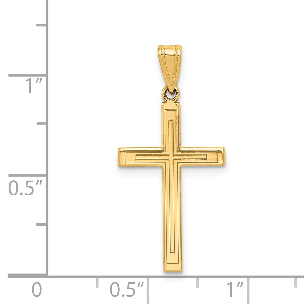 14k Yellow Gold 15 mm Solid Laser Etched Cross Pendant (0.82 grams)