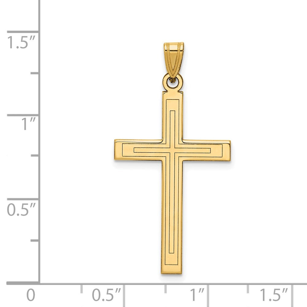14k Yellow Gold 19 mm Solid Laser Etched Cross Pendant (1.2 grams)