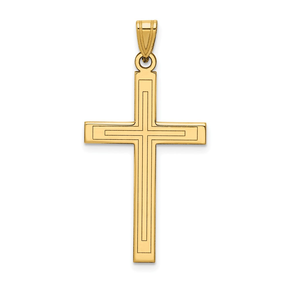 14k Yellow Gold 19 mm Solid Laser Etched Cross Pendant (1.2 grams)