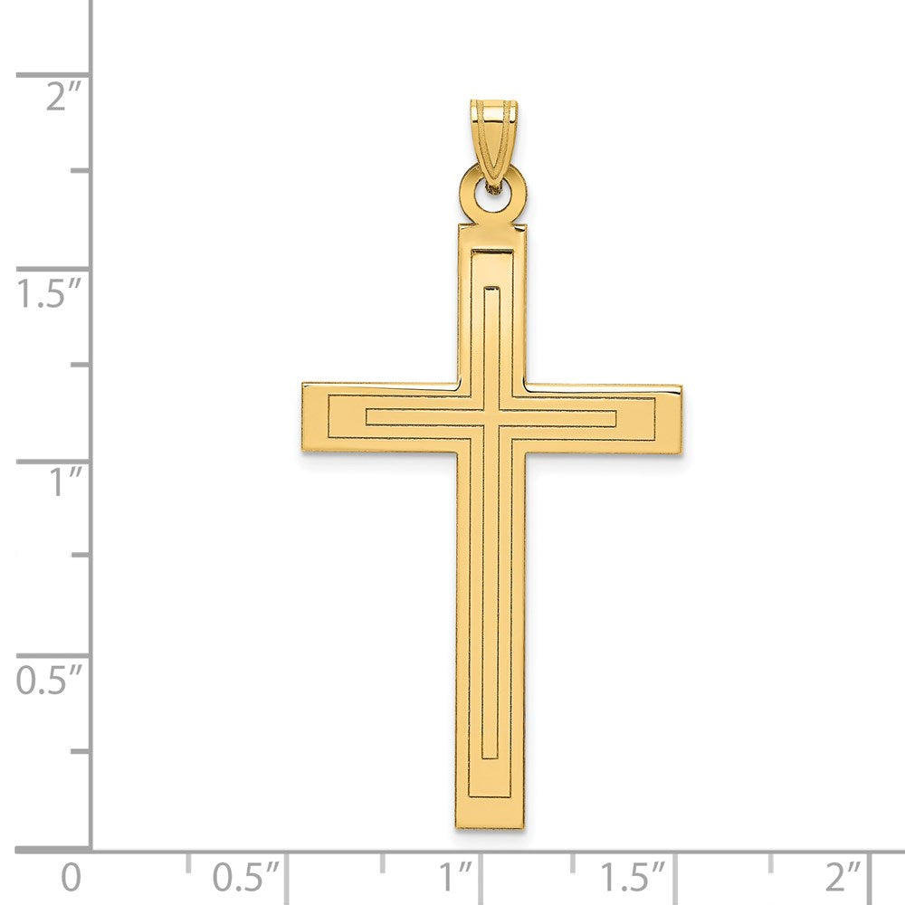 14k Yellow Gold 26 mm Solid Laser Etched Cross Pendant (2.35 grams)