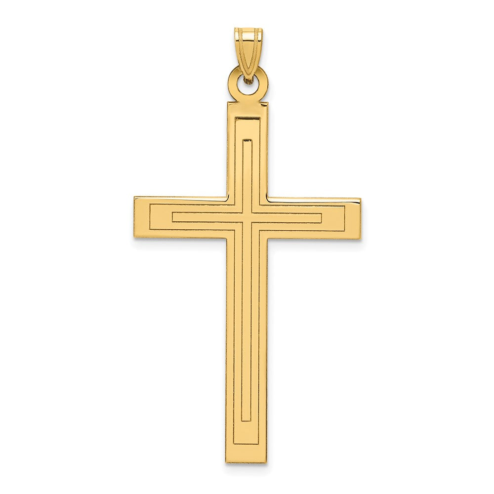 14k Yellow Gold 26 mm Solid Laser Etched Cross Pendant (2.35 grams)