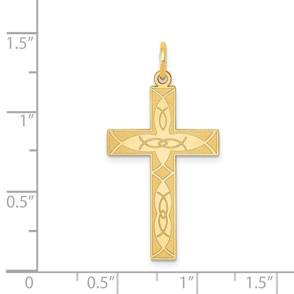 14k Yellow Gold 17 mm Laser Designed Ichthus Cross Pendant (1.3 grams)