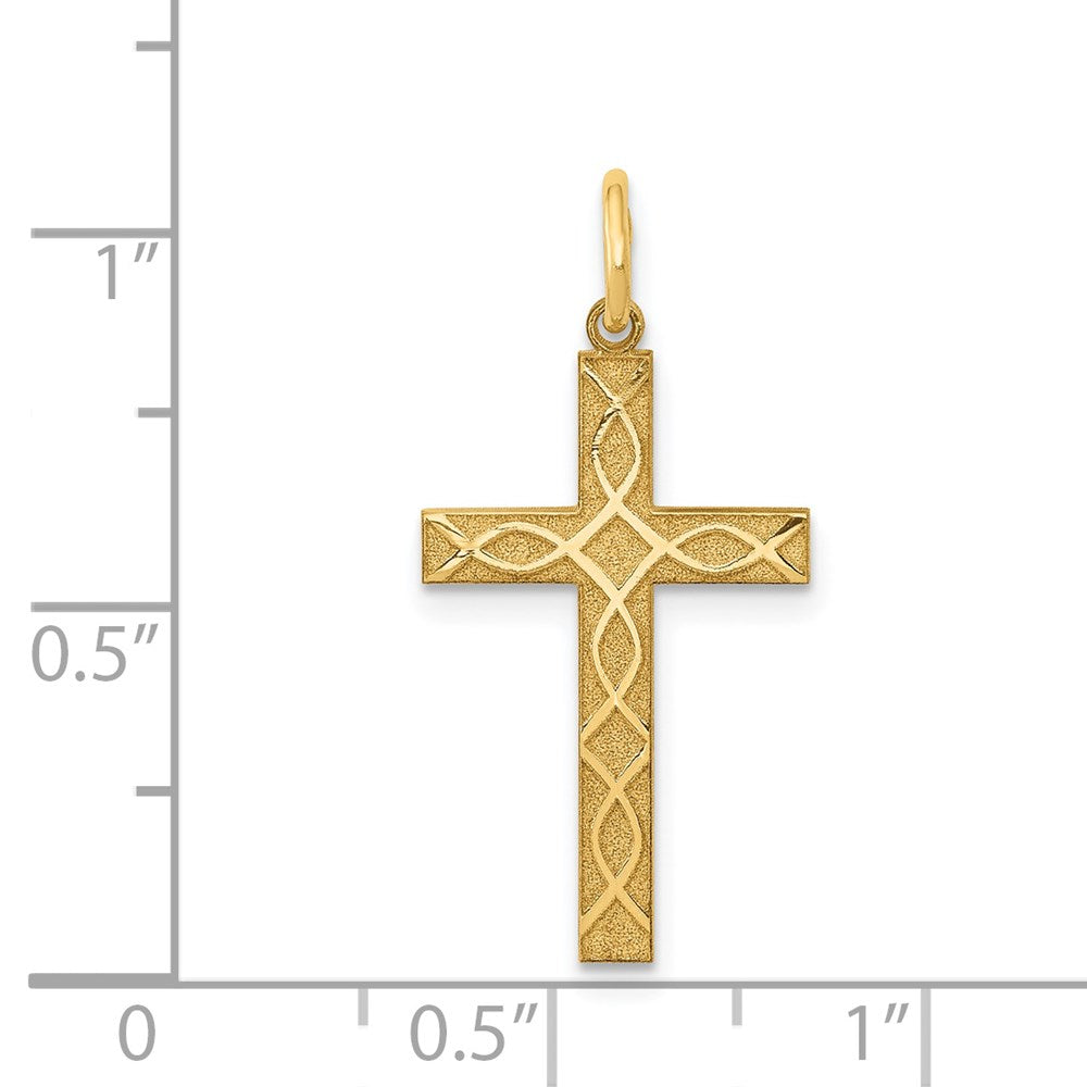 14k Yellow Gold 13 mm Laser Designed Cross Charm (0.7 grams)