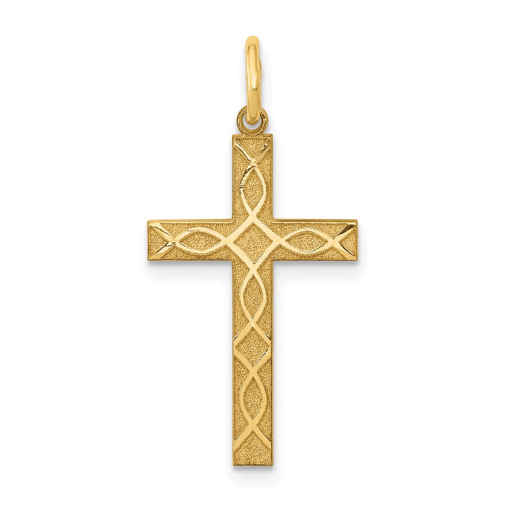 14k Yellow Gold 13 mm Laser Designed Cross Charm (0.7 grams)