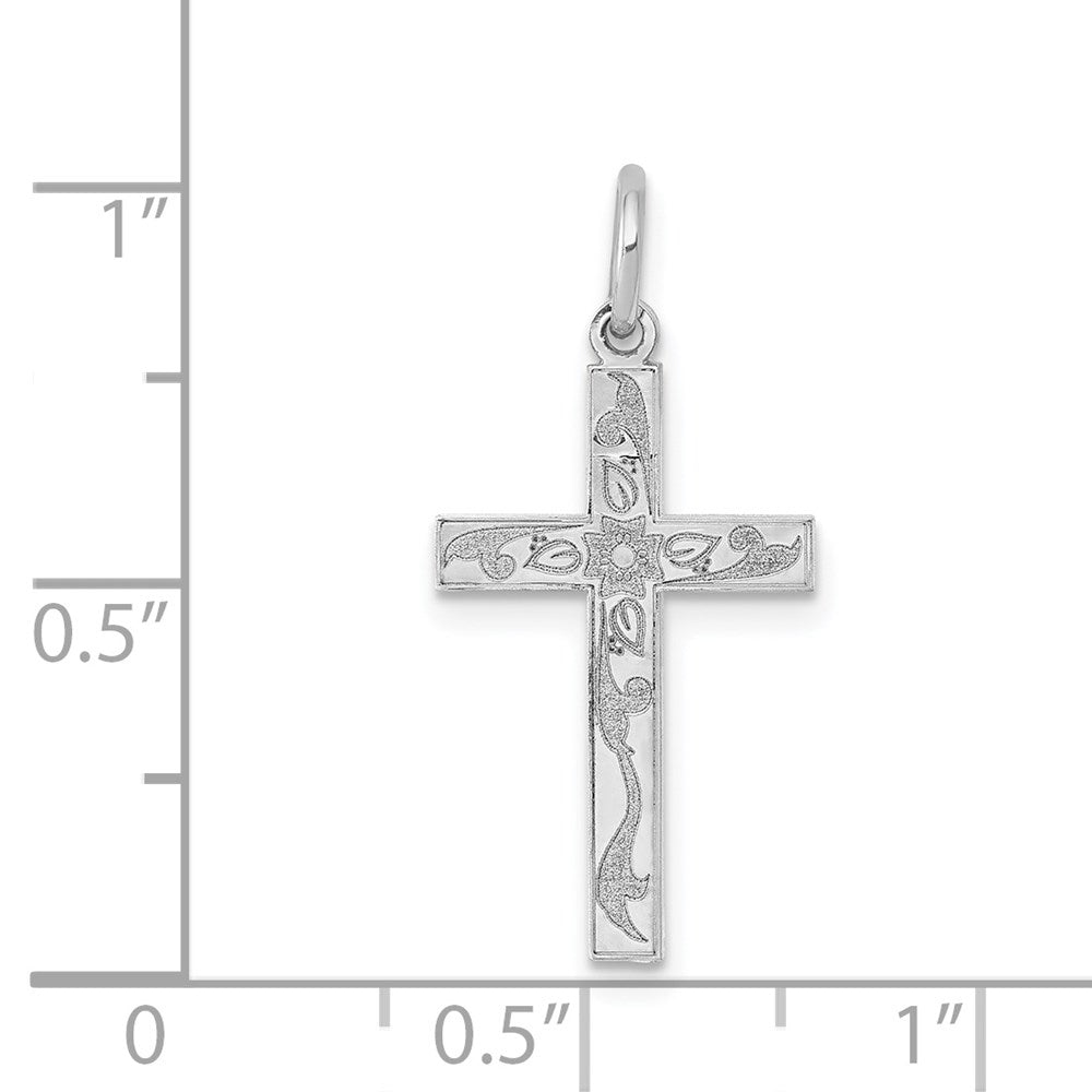 14k White Gold 11 mm  Laser Designed Cross Charm (0.58 grams)