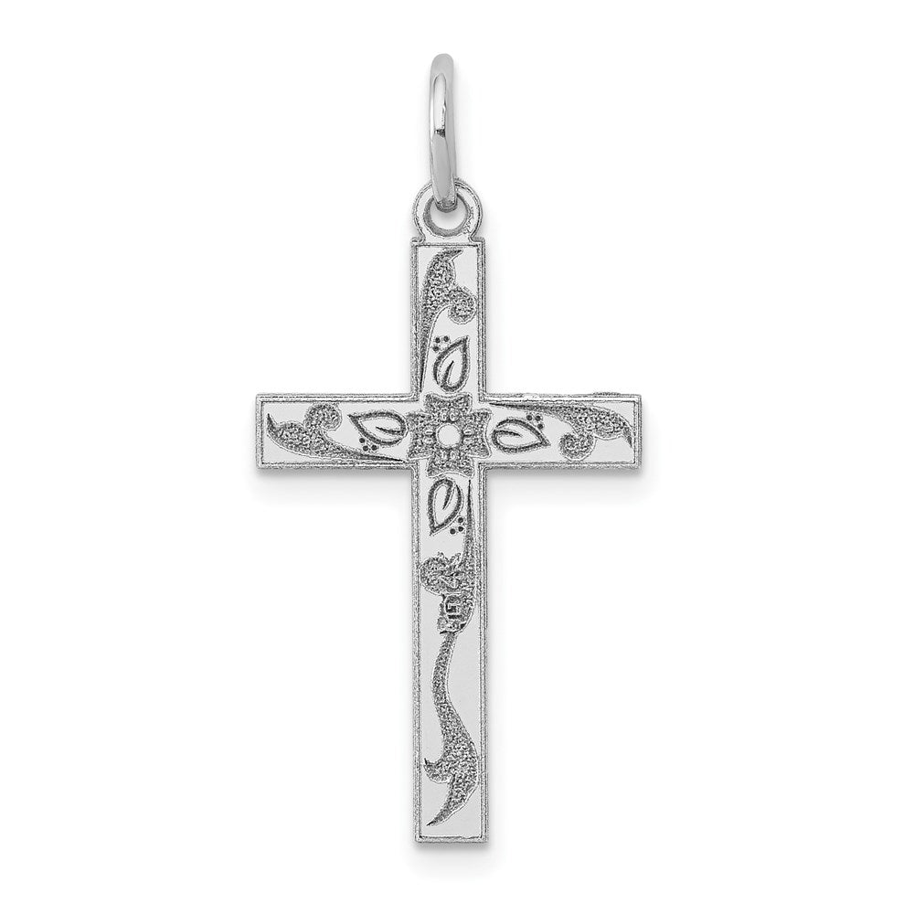 14k White Gold 13 mm  Laser Designed Cross Charm (0.84 grams)