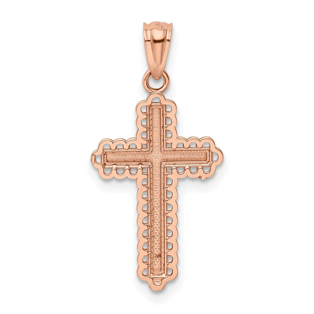 14k Rose Gold 13.75 mm  Diamond Cut Cross Pendant (0.56 grams)