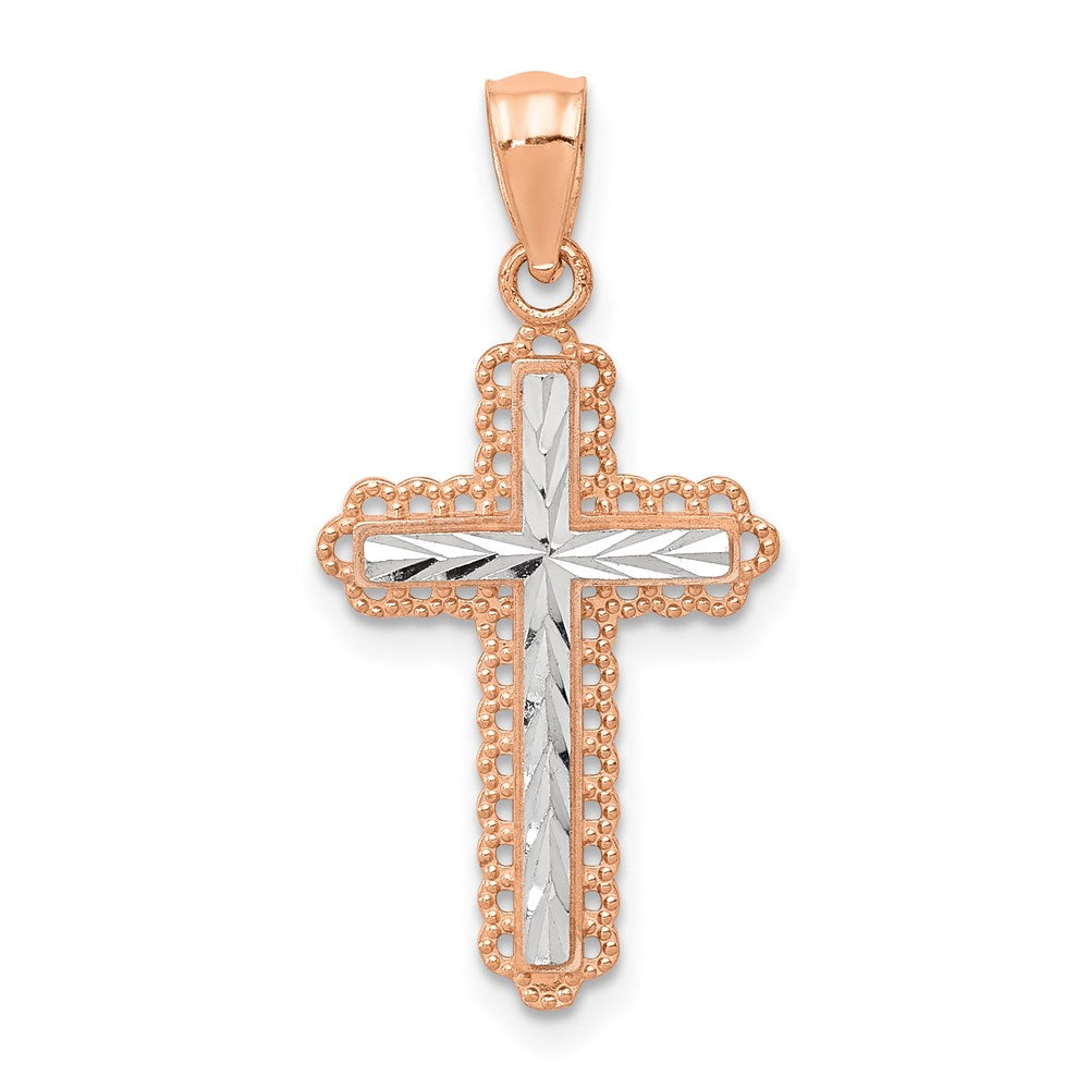 14k Rose Gold 13.75 mm  Diamond Cut Cross Pendant (0.56 grams)