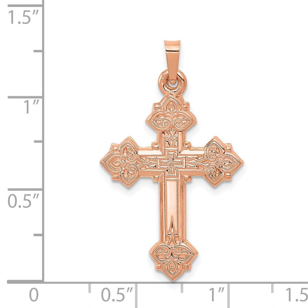 14k Rose Gold 20 mm Rose Gold Fleur de Lis Cross Pendant (1.17 grams)