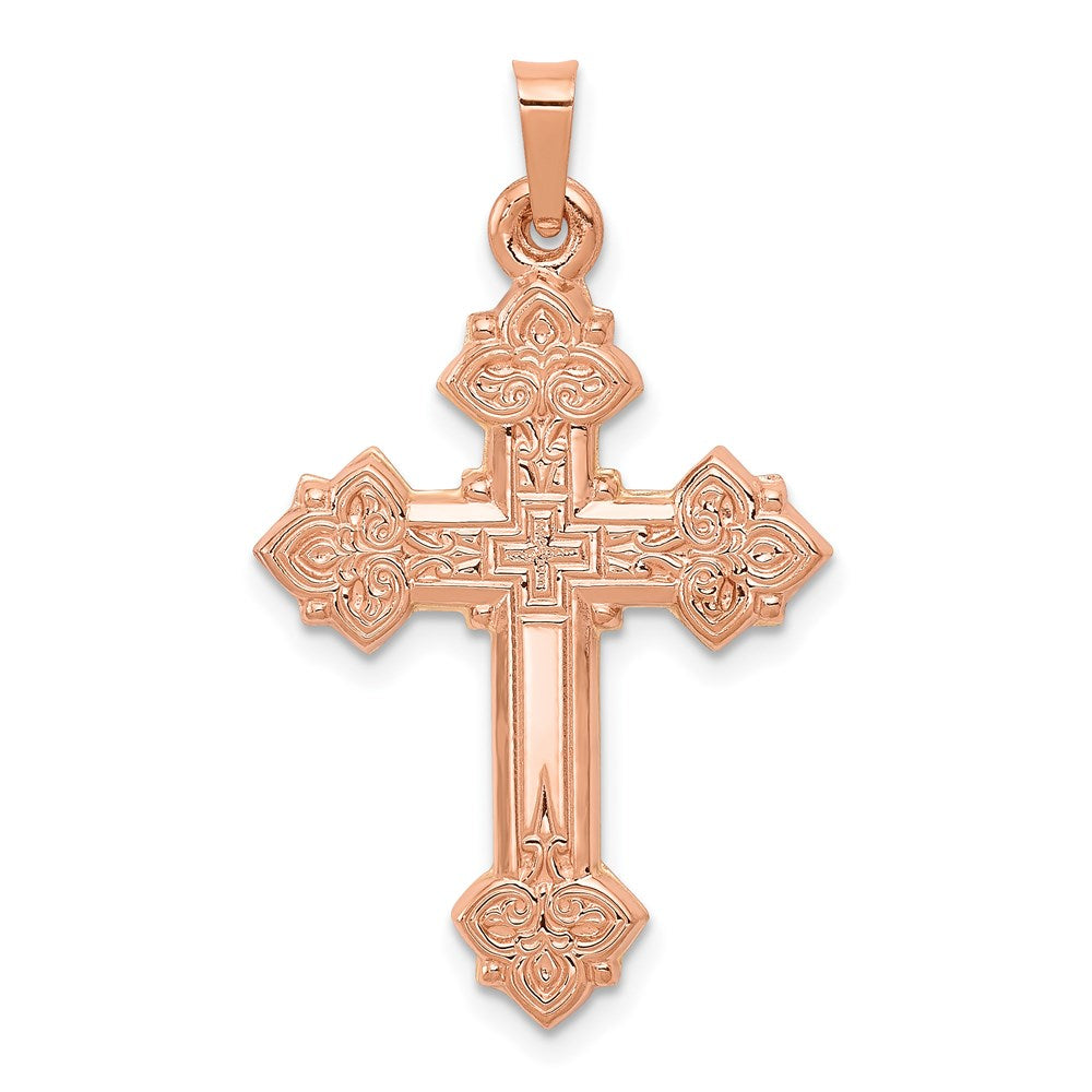 14k Rose Gold 20 mm Rose Gold Fleur de Lis Cross Pendant (1.17 grams)