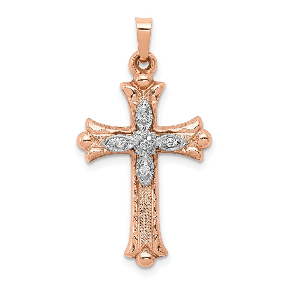 14k Two-tone 18 mm Diamond Cross Pendant (1.19 grams)