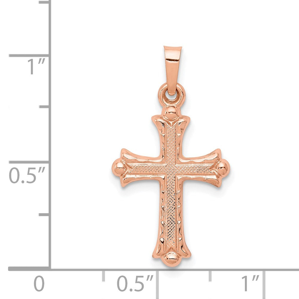 14k Rose Gold 14 mm Heart Hollow Cross Pendant (0.68 grams)