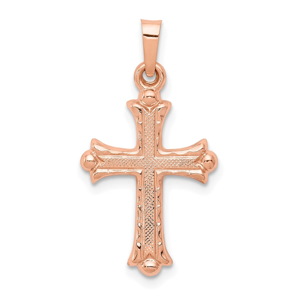 14k Rose Gold 14 mm Heart Hollow Cross Pendant (0.68 grams)