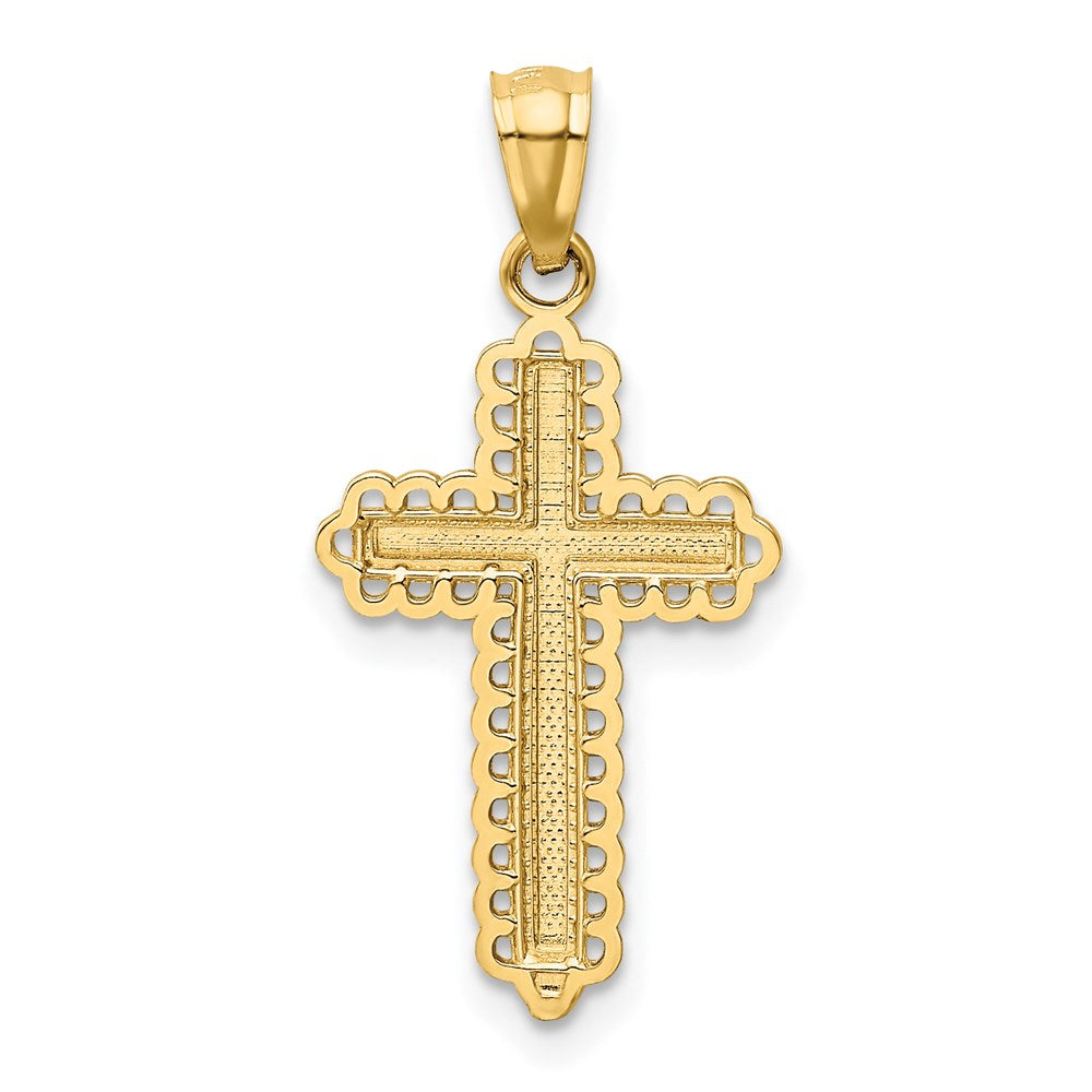 14k Yellow & Rhodium 13 mm  Diamond Cut Cross Pendant (0.65 grams)