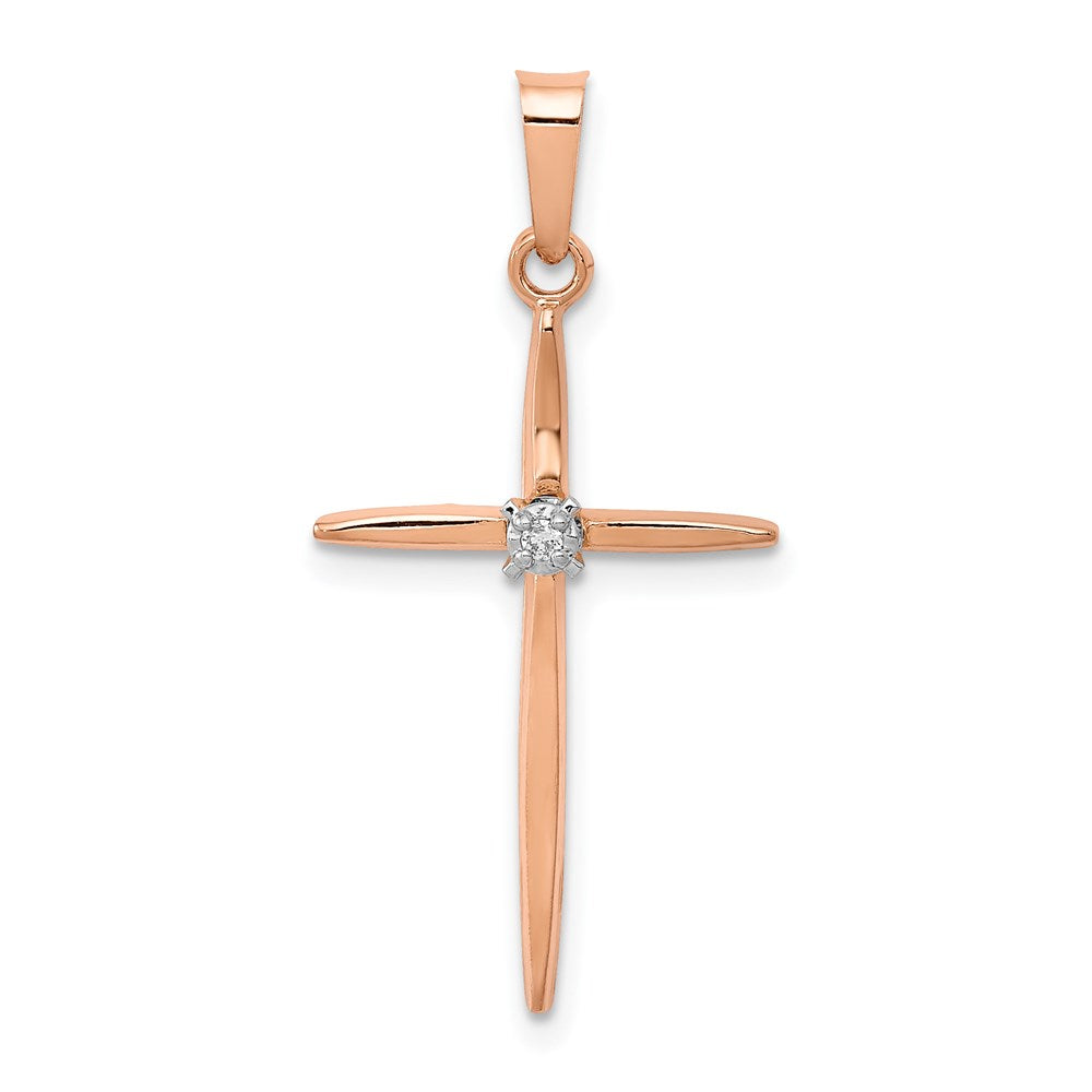 14k Rose Gold 15 mm Diamond Cross Pendant (0.88 grams)