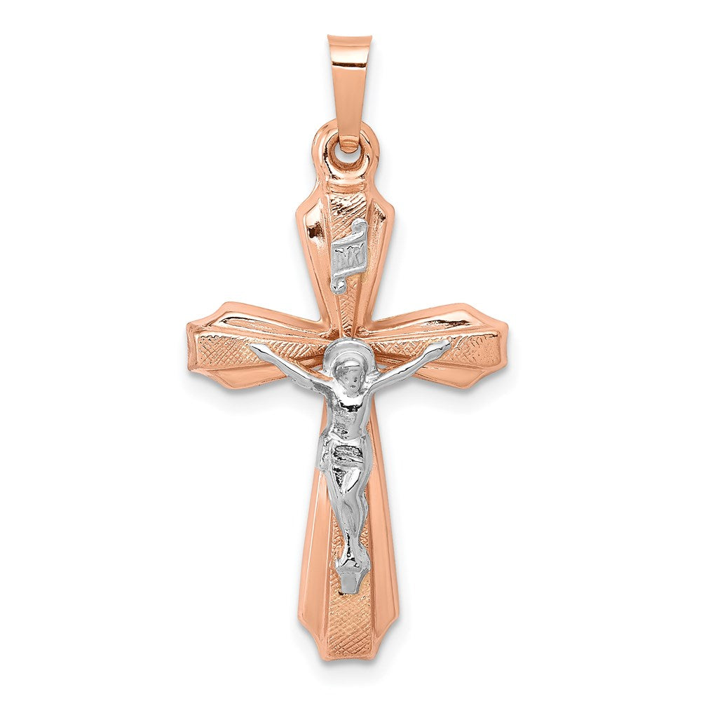 14k Two-tone 17 mm Hollow Crucifix Pendant (1.06 grams)