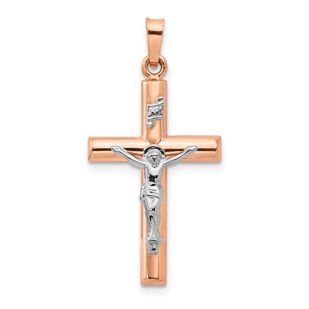 14k Two-tone 17 mm Gold Hollow Crucifix Pendant (0.86 grams)