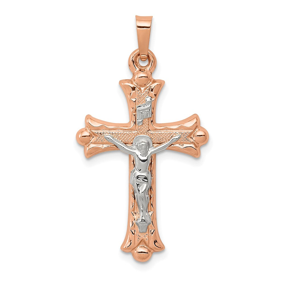 14k Two-tone 18 mm Hollow Crucifix Pendant (1.04 grams)