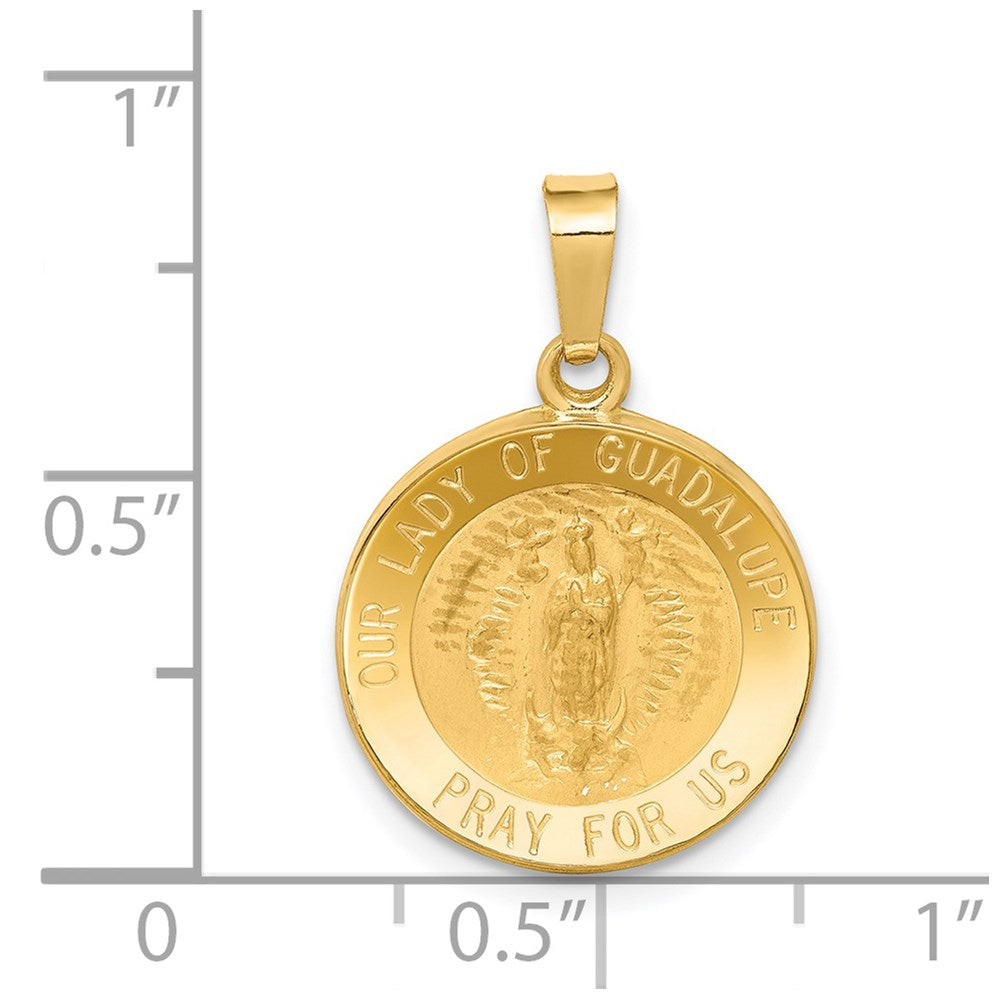 14k Yellow Gold 15 mm Polished and Satin Our Lady Guadalupe Medal Hollow Pendant (0.88 grams)