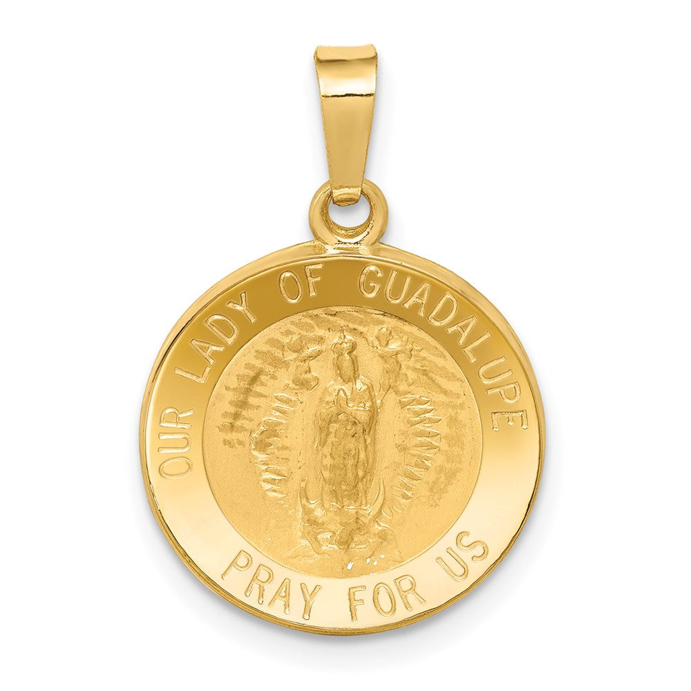 14k Yellow Gold 15 mm Polished and Satin Our Lady Guadalupe Medal Hollow Pendant (0.88 grams)