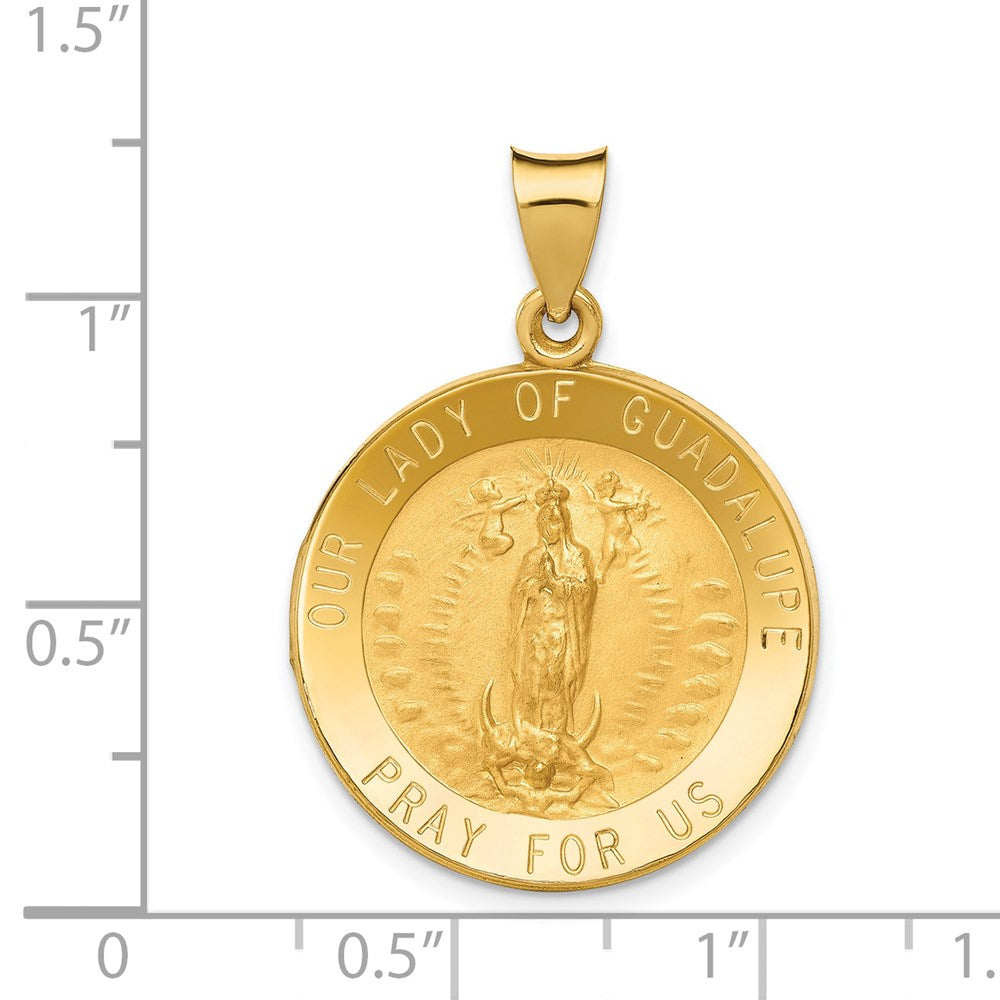 14k Yellow Gold 22 mm Polished/Satin Our Lady of Guadalupe Medal Hollow Pendant (1.83 grams)