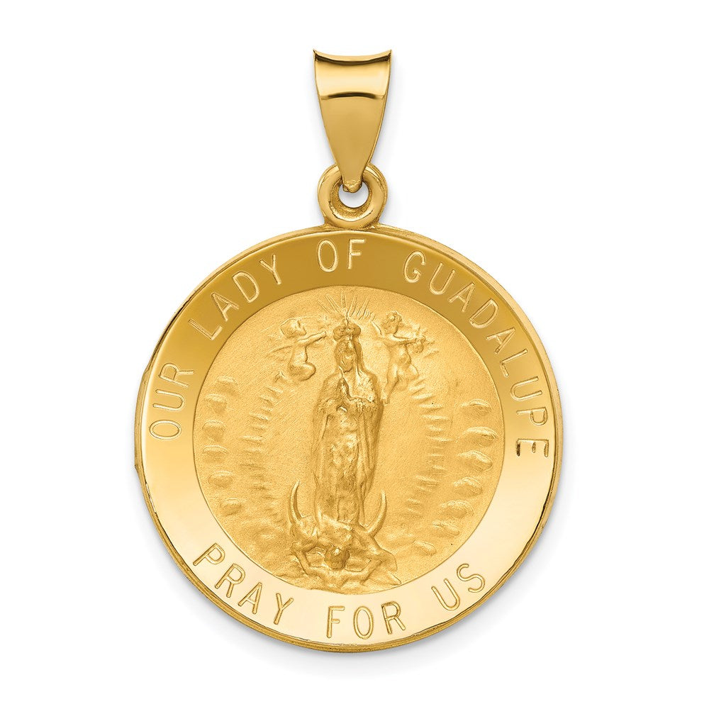 14k Yellow Gold 22 mm Polished/Satin Our Lady of Guadalupe Medal Hollow Pendant (1.83 grams)