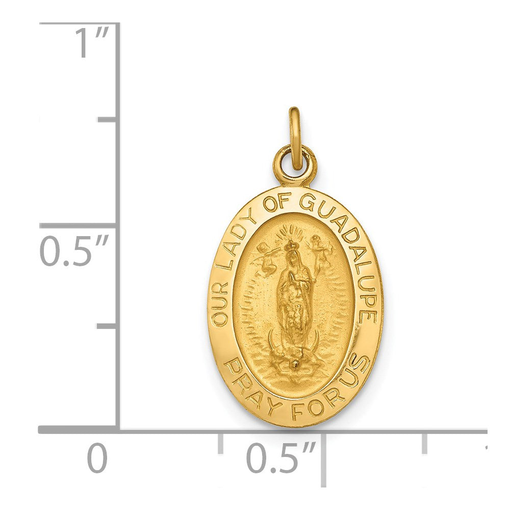 14k Yellow Gold 11 mm Polished and Satin Our Lady of Guadalupe Medal Pendant (0.88 grams)