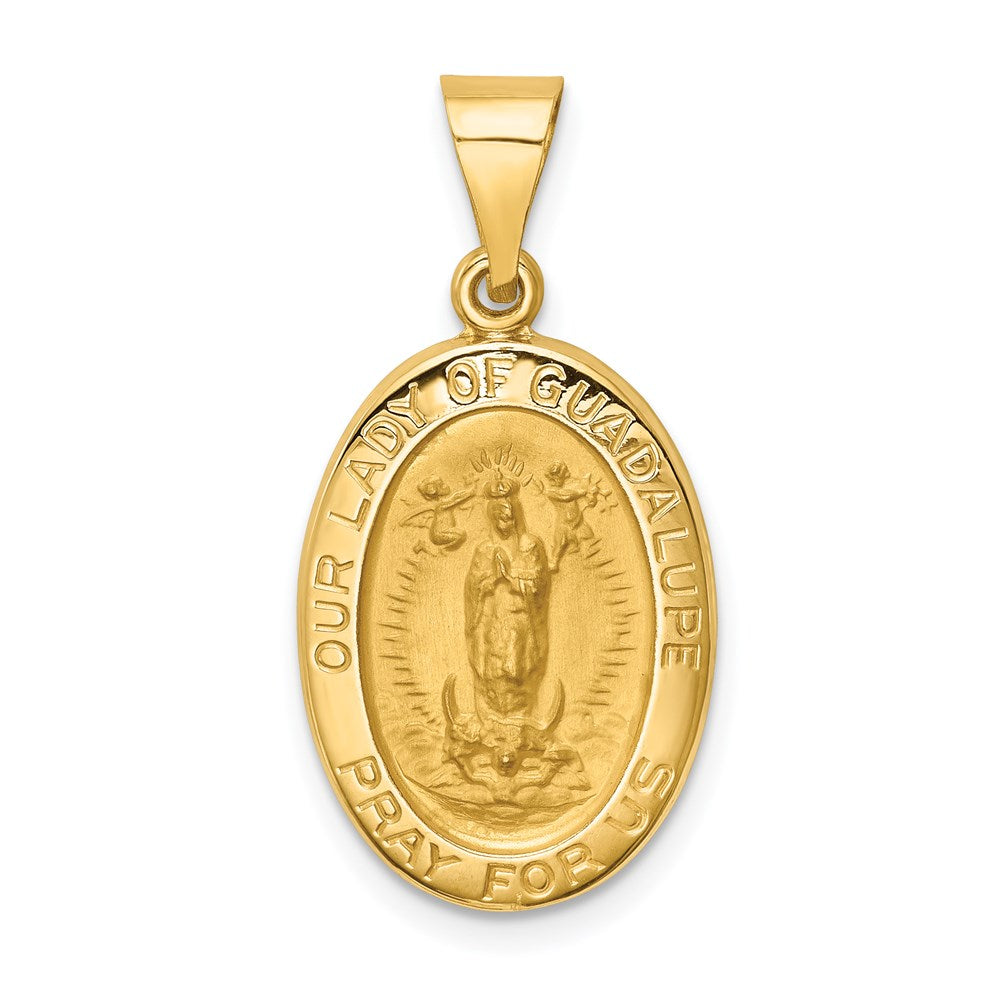 14k Yellow Gold 13 mm Polished and Satin Our Lady Guadalupe Medal Hollow Pendant (1.3 grams)