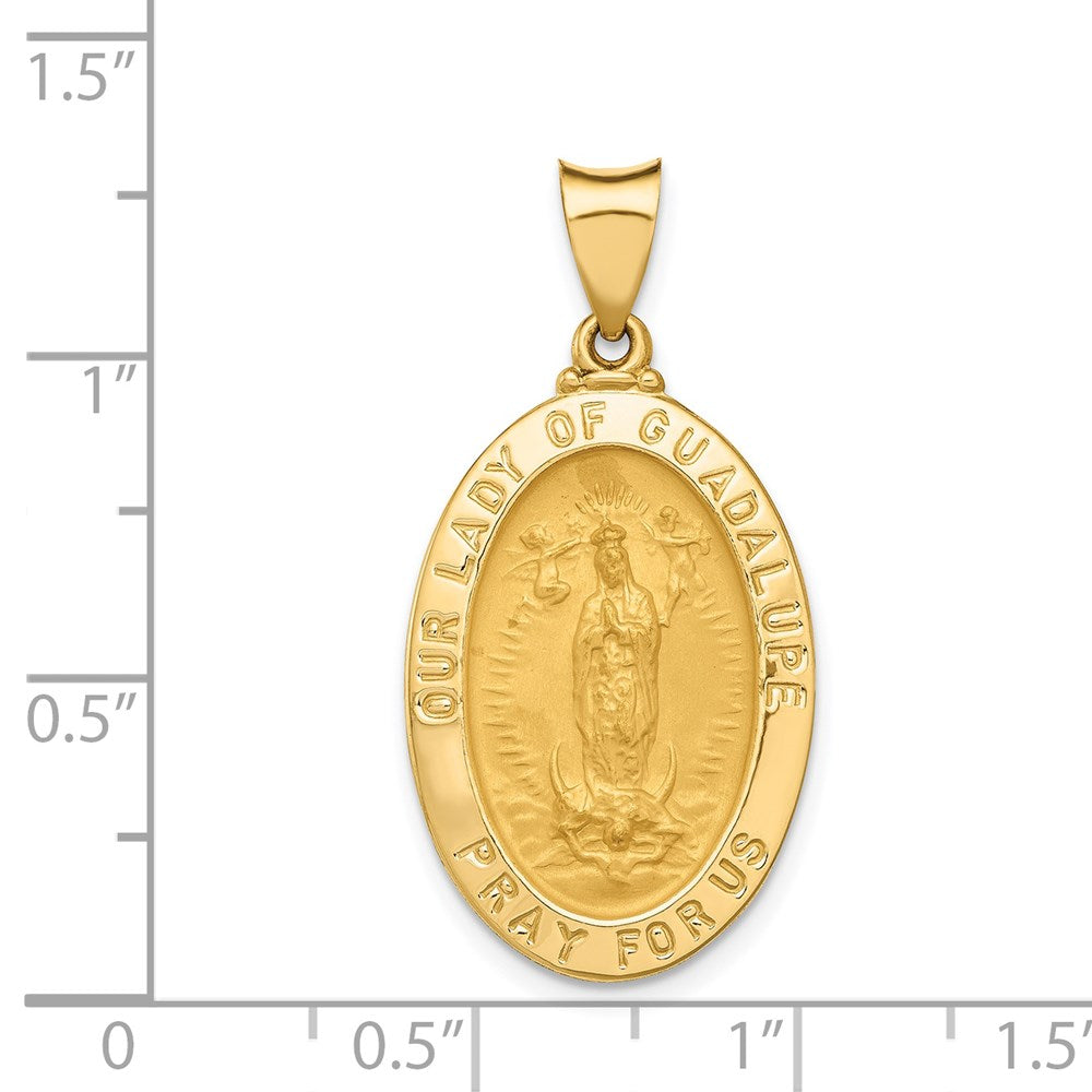 14k Yellow Gold 16 mm Polished and Satin Our Lady Guadalupe Medal Hollow Pendant (1.36 grams)