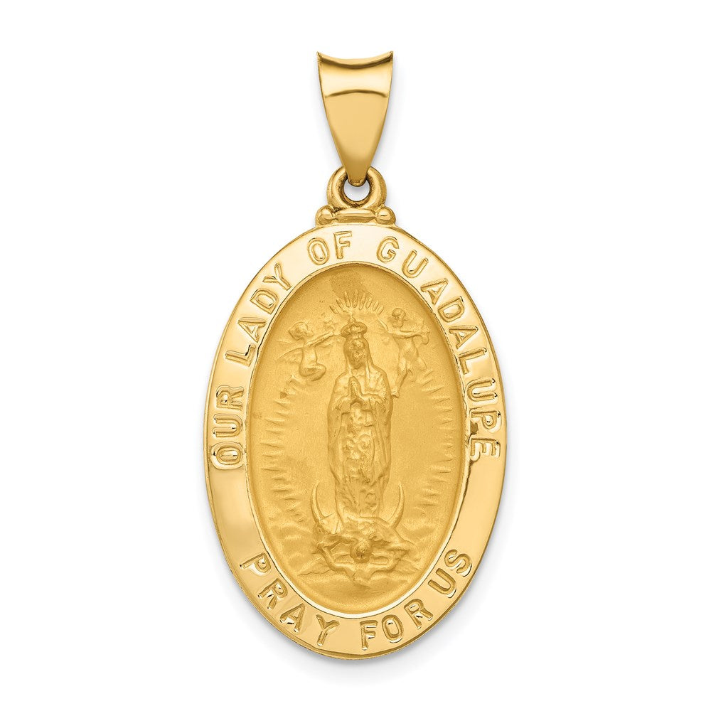 14k Yellow Gold 16 mm Polished and Satin Our Lady Guadalupe Medal Hollow Pendant (1.36 grams)