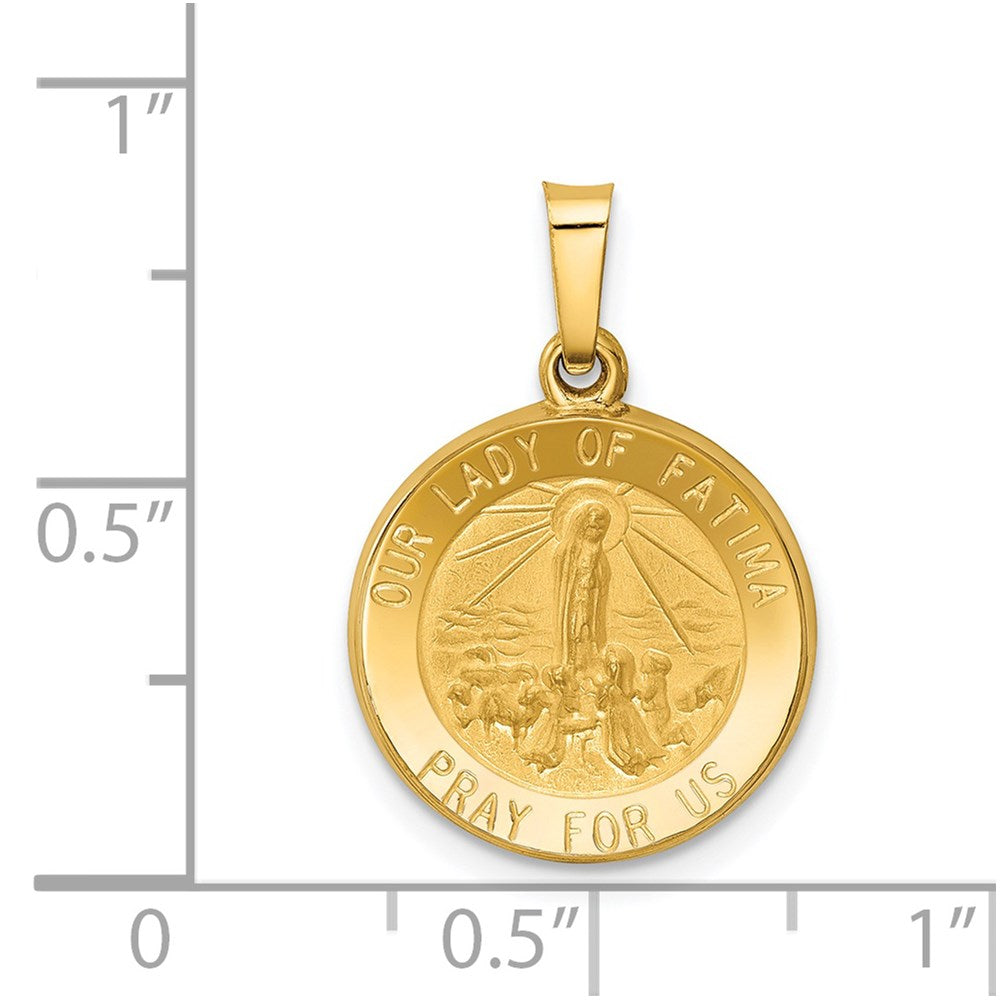 14k Yellow Gold 15 mm Polished and Satin Our Lady Fatima Medal Hollow Pendant (0.88 grams)