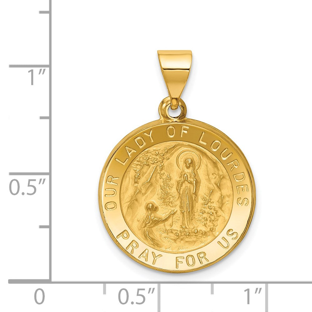 14k Yellow Gold 18.75 mm Polished and Satin Our Lady of Lourdes Medal Hollow Pendant (1.3 grams)