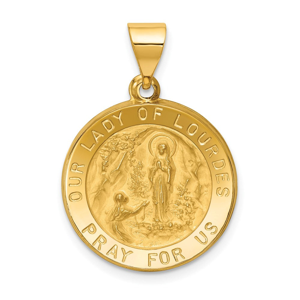 14k Yellow Gold 18.75 mm Polished and Satin Our Lady of Lourdes Medal Hollow Pendant (1.3 grams)