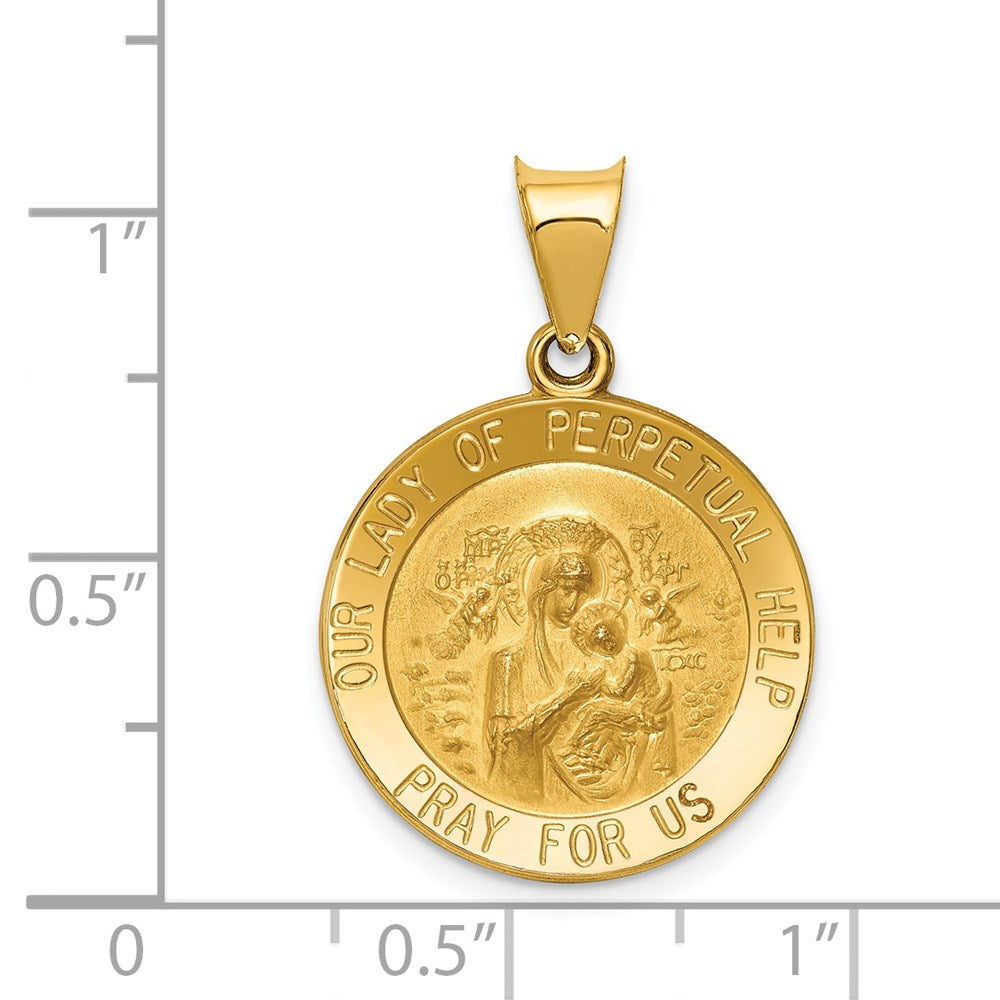 14k Yellow Gold 19 mm Polished/Satin Our Lady Perpetual Help Medal Hollow Pendant (1.3 grams)