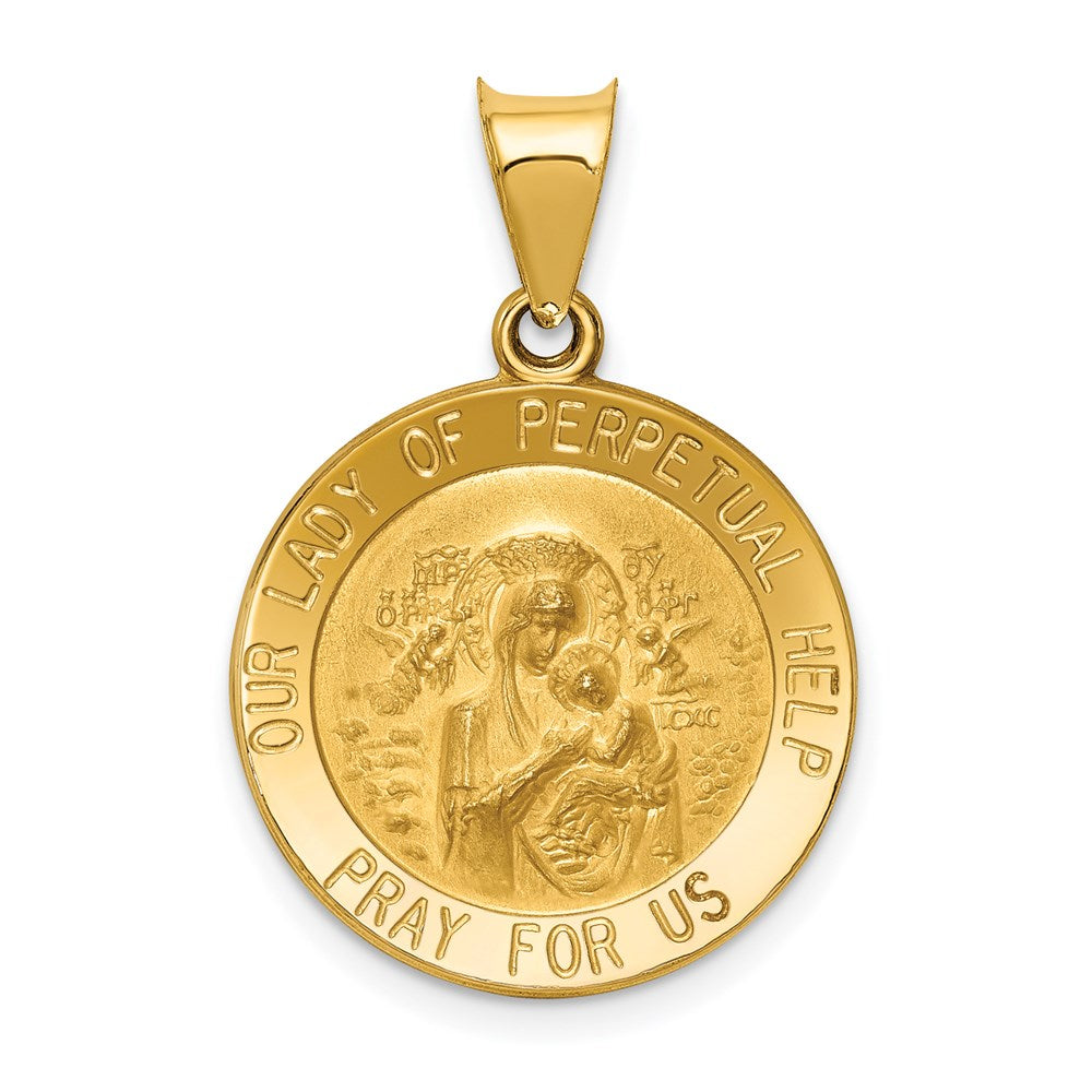 14k Yellow Gold 19 mm Polished/Satin Our Lady Perpetual Help Medal Hollow Pendant (1.3 grams)