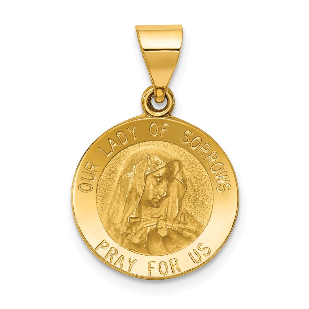 14k Yellow Gold 15 mm Polished and Satin Our Lady of Sorrows Medal Hollow Pendant (0.88 grams)