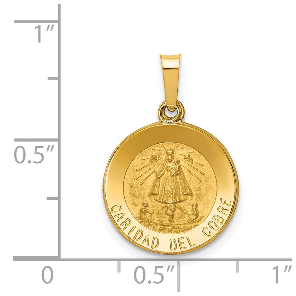 14k Yellow Gold 15 mm Polished and Satin Caridad Del Cobre Medal Hollow Pendant (0.88 grams)