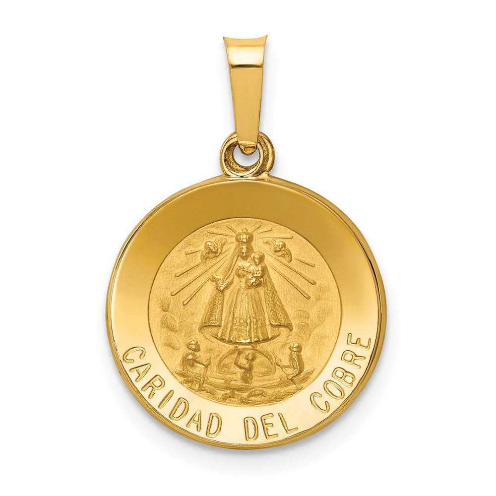 14k Yellow Gold 15 mm Polished and Satin Caridad Del Cobre Medal Hollow Pendant (0.88 grams)