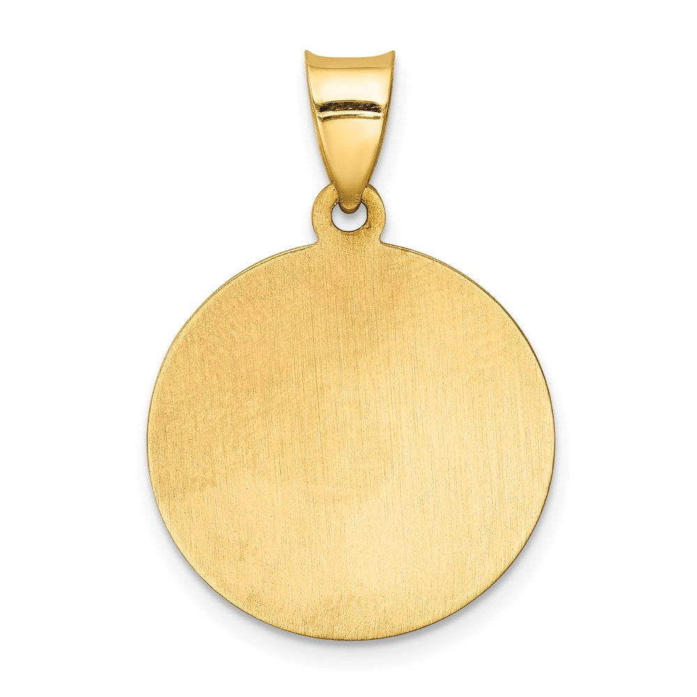 14k Yellow Gold 18.3 mm Polished and Satin Caridad del Cobre Medal Hollow Pendant (1.3 grams)