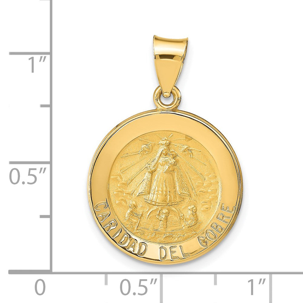 14k Yellow Gold 18.3 mm Polished and Satin Caridad del Cobre Medal Hollow Pendant (1.3 grams)