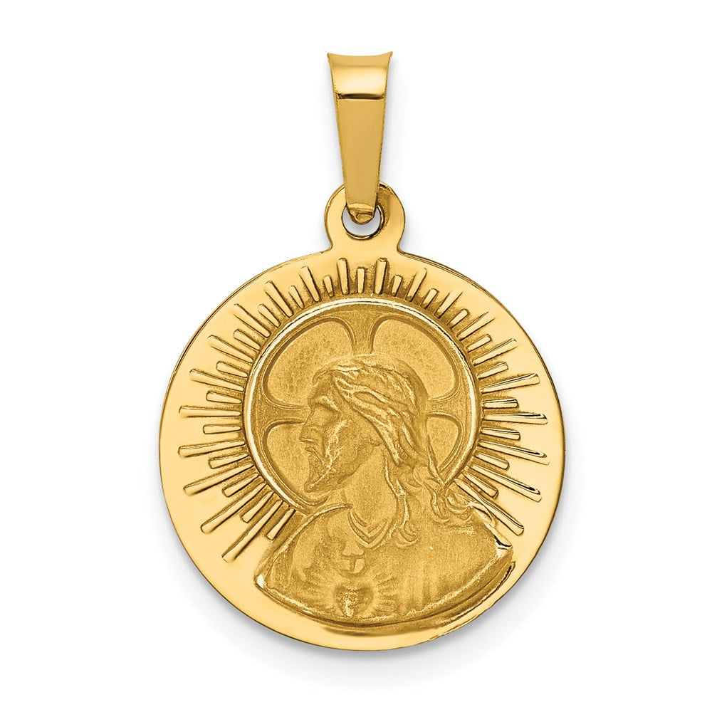 14k Yellow Gold 15 mm Matka Boska Czestochowska Reversible Medal Hollow Pendant (0.88 grams)