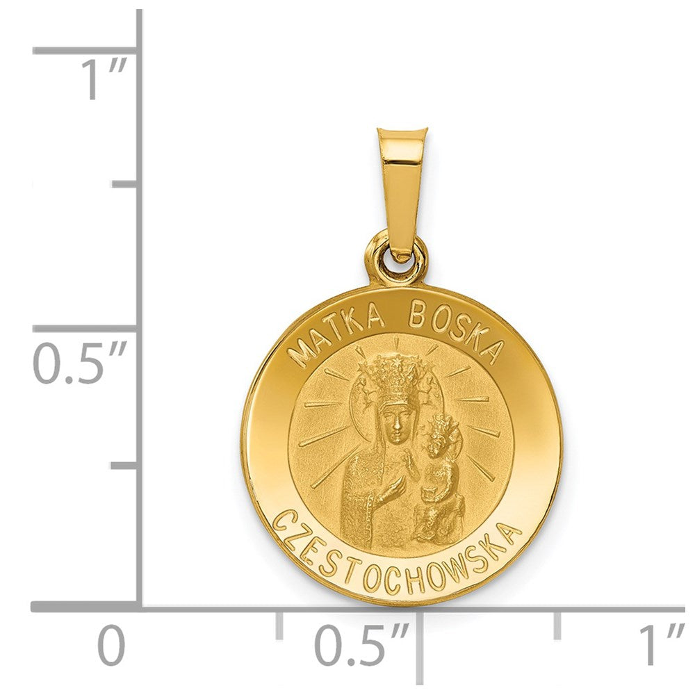 14k Yellow Gold 15 mm Matka Boska Czestochowska Reversible Medal Hollow Pendant (0.88 grams)