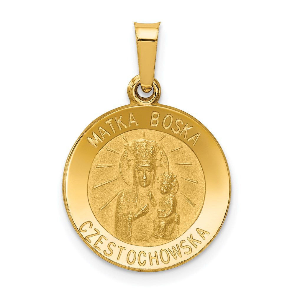 14k Yellow Gold 15 mm Matka Boska Czestochowska Reversible Medal Hollow Pendant (0.88 grams)