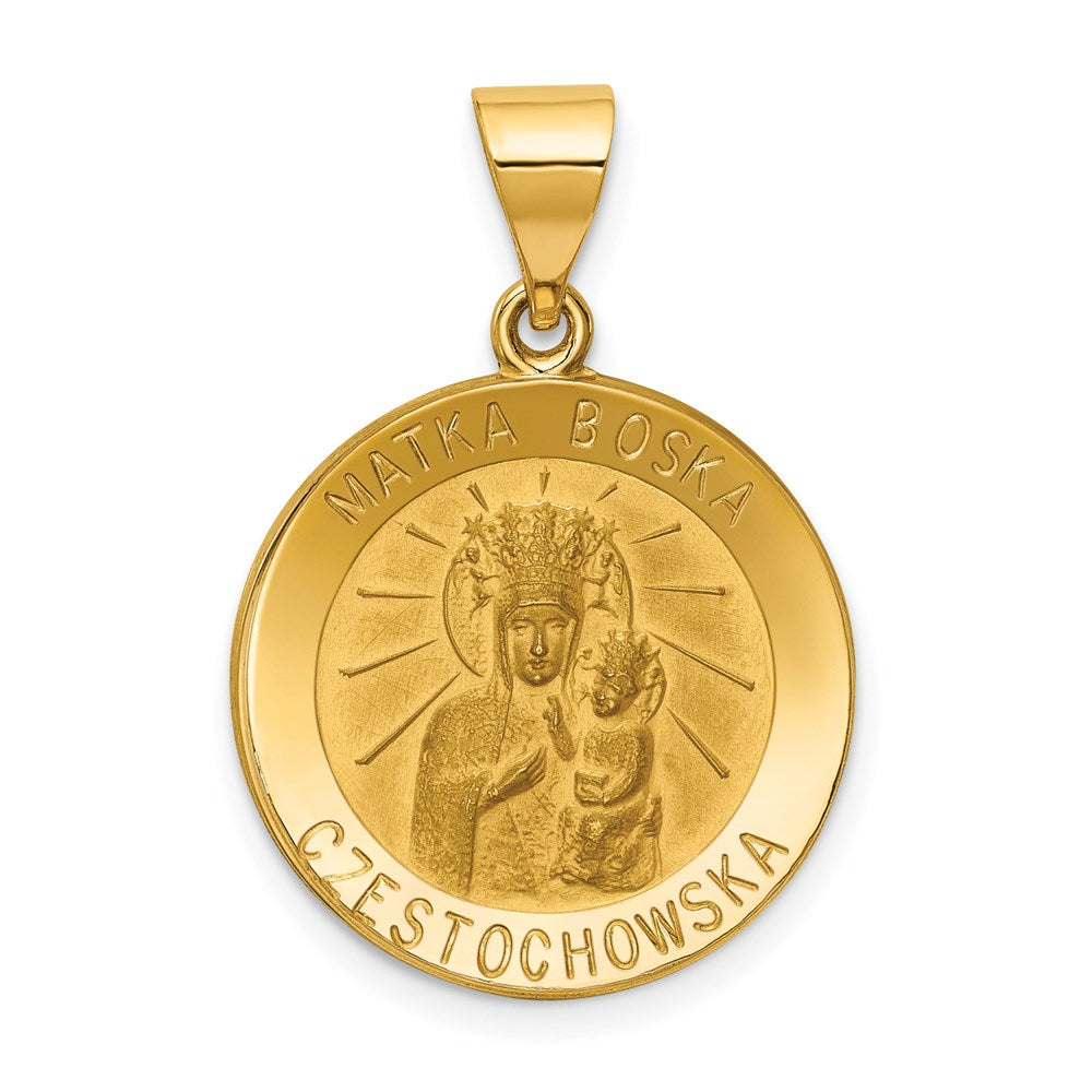 14k Yellow Gold 18.5 mm Matka Boska Czestochowska Reversible Medal Hollow Pendant (1.3 grams)