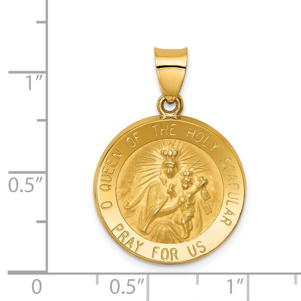 14k Yellow Gold 19.7 mm Queen Of The Holy Scapular Reversible Medal Hollow Pendant (1.3 grams)