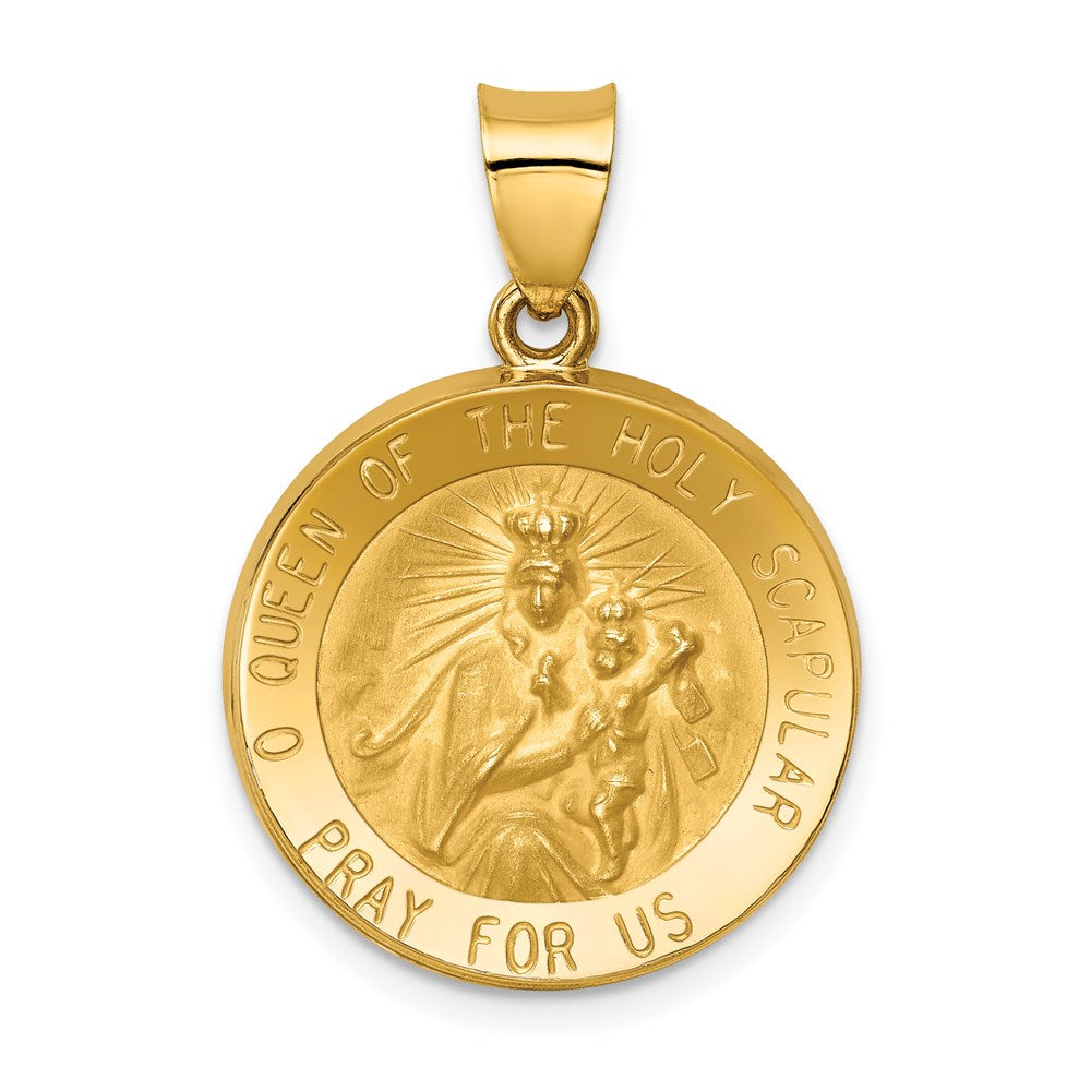 14k Yellow Gold 19.7 mm Queen Of The Holy Scapular Reversible Medal Hollow Pendant (1.3 grams)