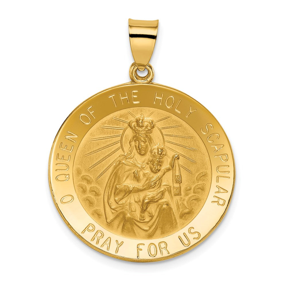 14k Yellow Gold 25 mm Queen of the Holy Scapular Reversible Medal Hollow Pendant (2.35 grams)